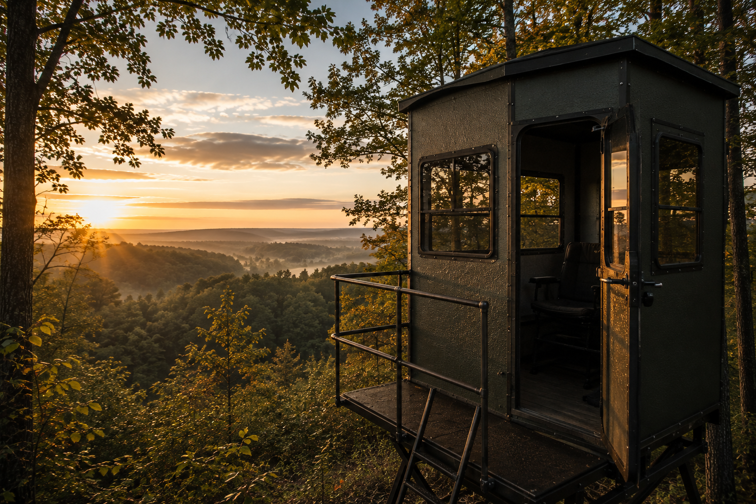 Premium hunting blind overlooking woodland